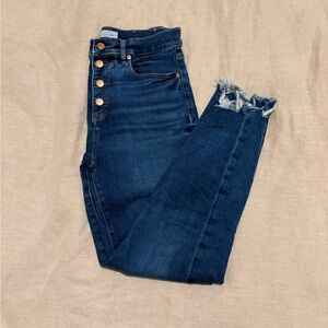 LOFT High Rise Blue Jeans with Distressed Hem